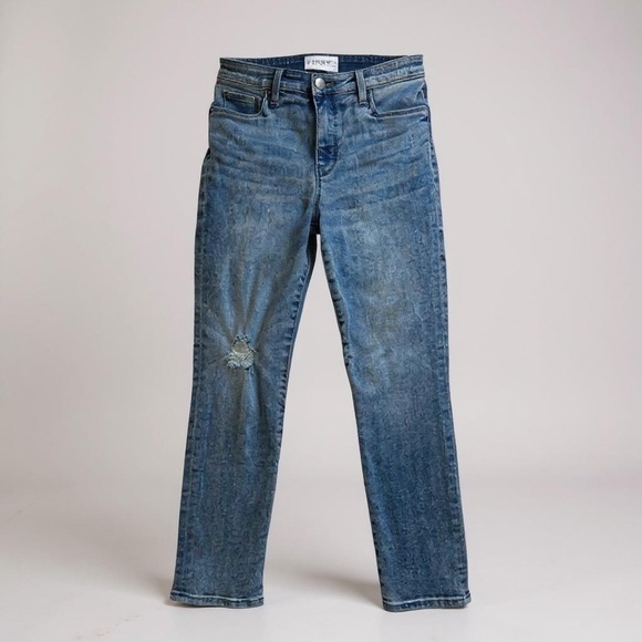 Evereve High Rise Straight Leg Distressed Jeans - Picture 1 of 7